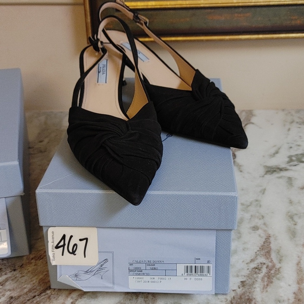 Prada Camoscio Black Suede Sling Back Size 40